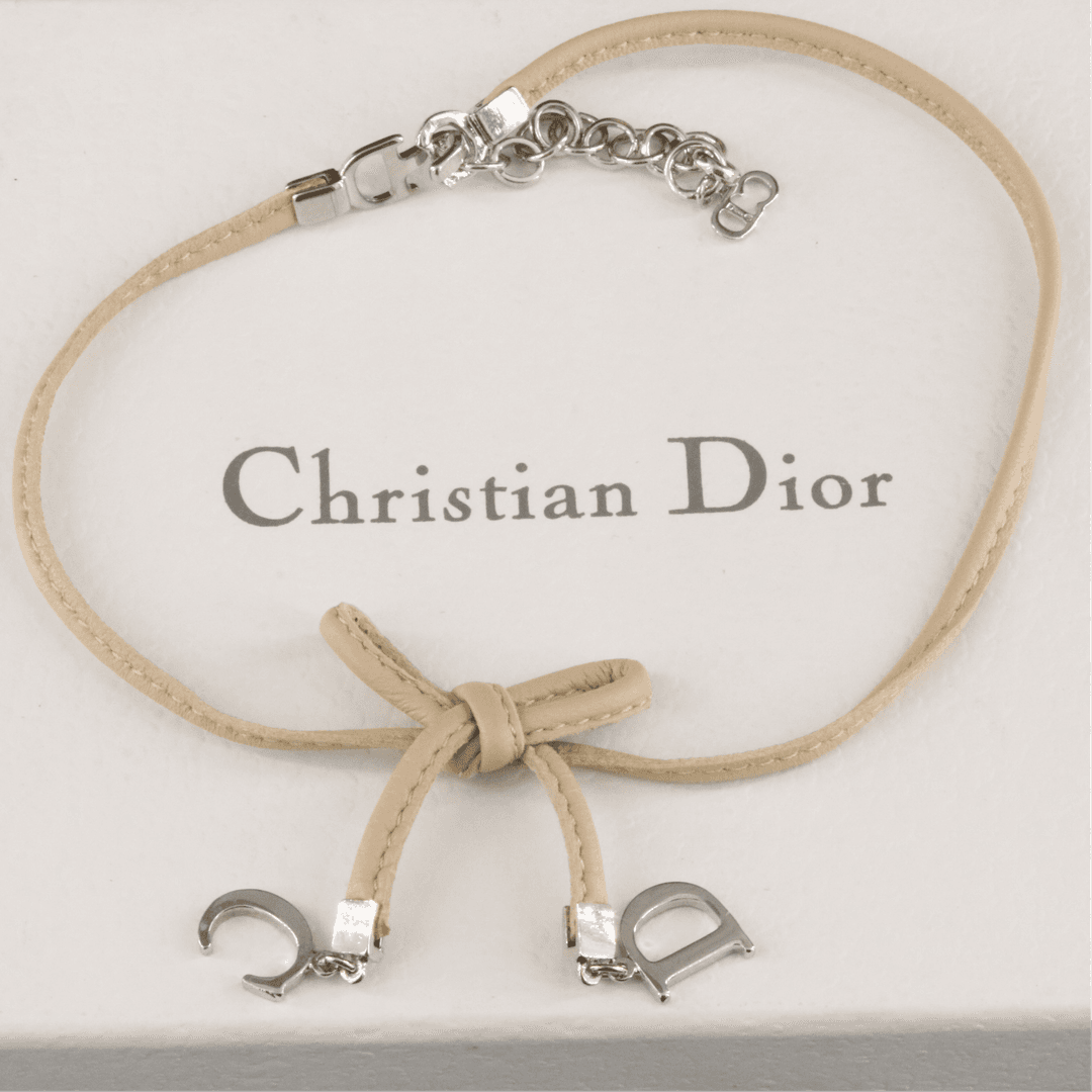 Christian Dior CD Leather Bow Choker Necklace