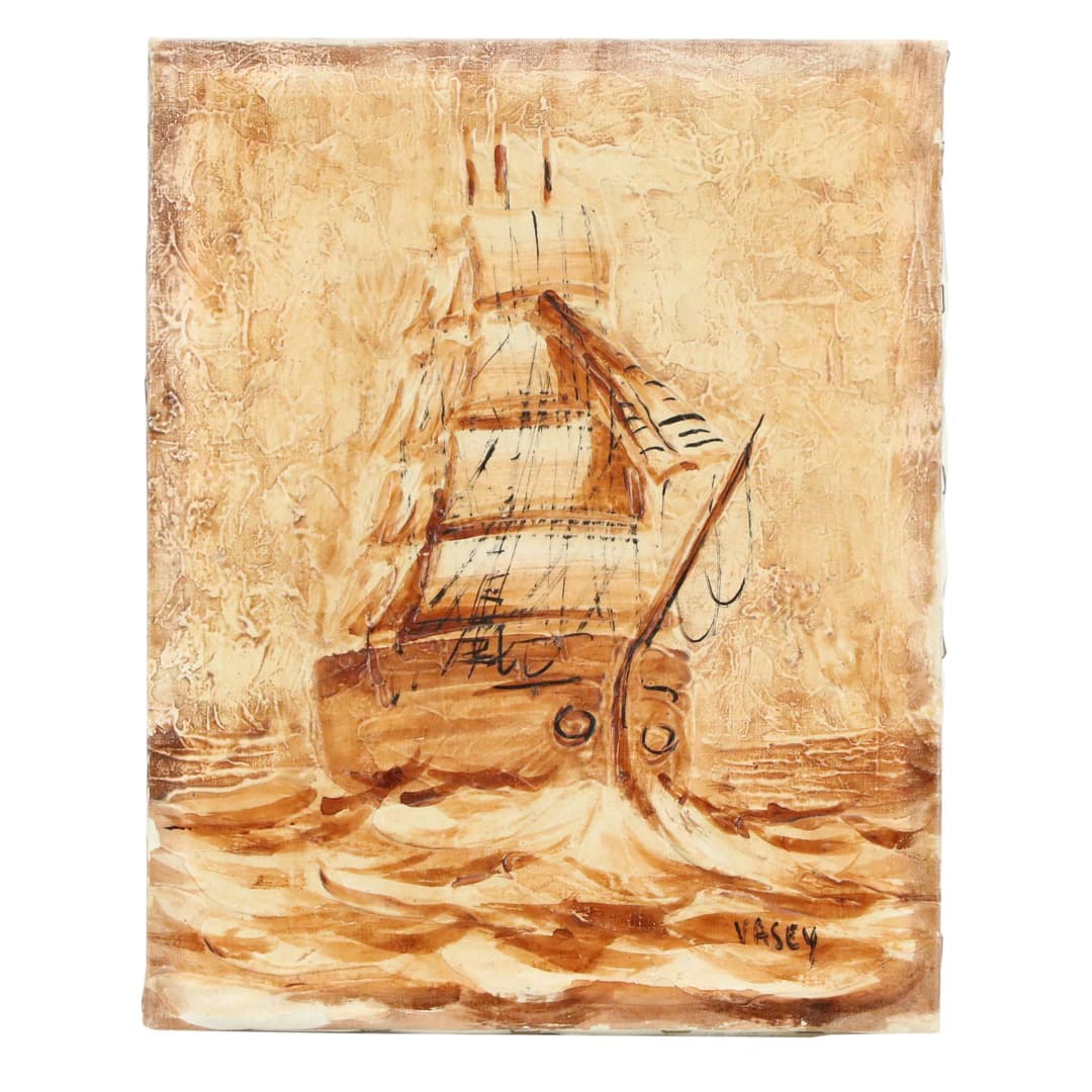 Vasey Oil Painting of a Ship, Late 20th to 21st Century