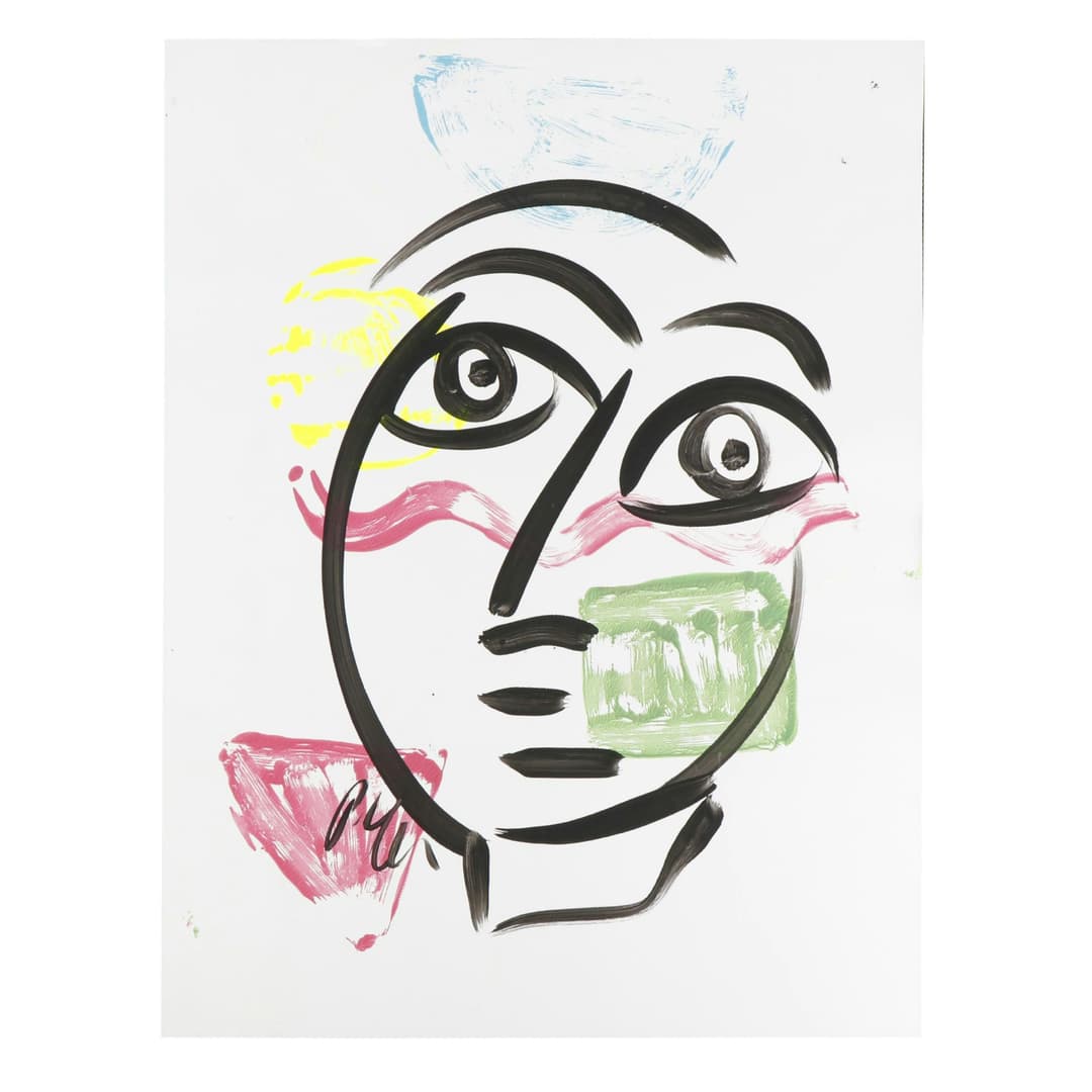 Peter Keil Abstract Acrylic Portrait Painting, Late 20th Century