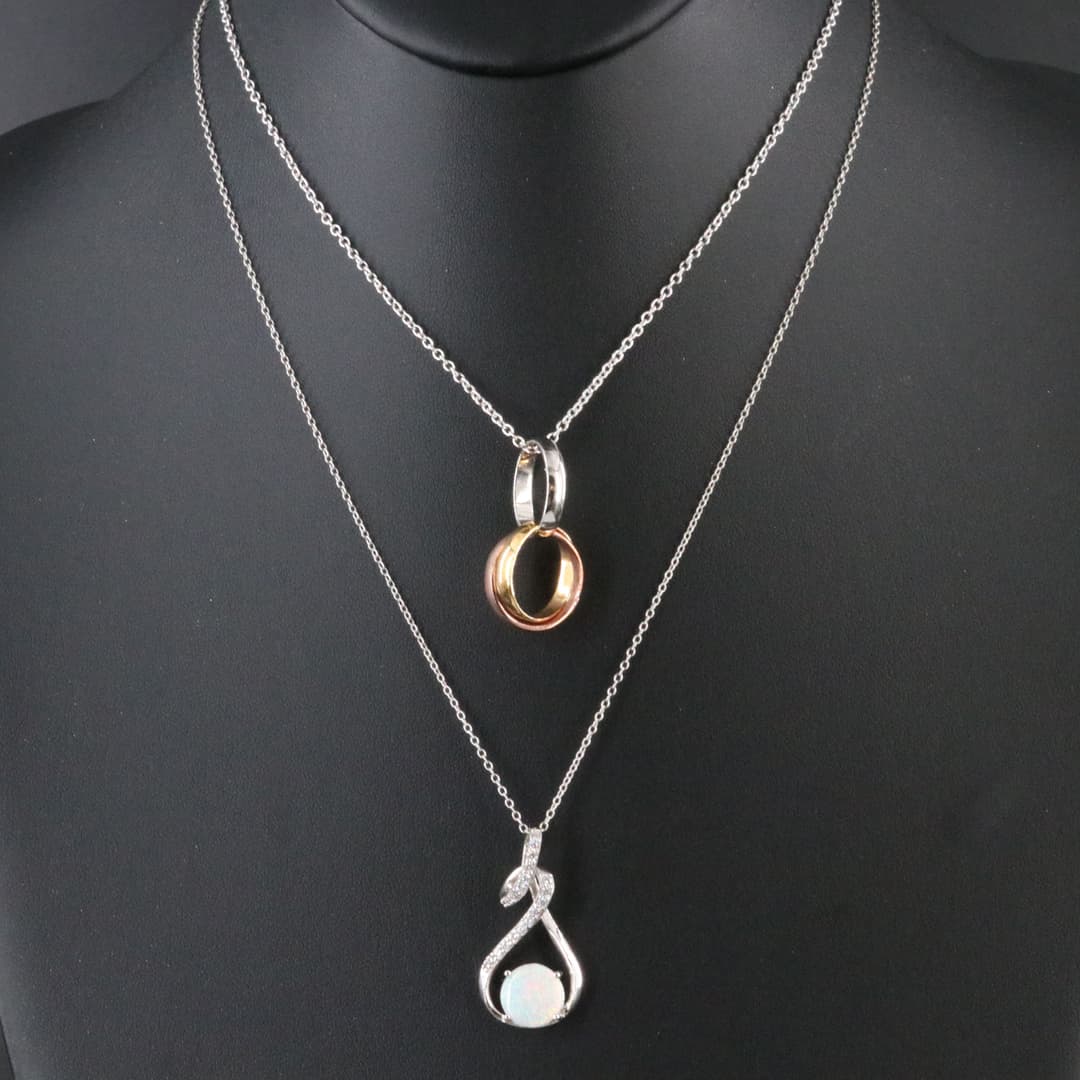 Sterling Opal and CZ Pendant Necklaces