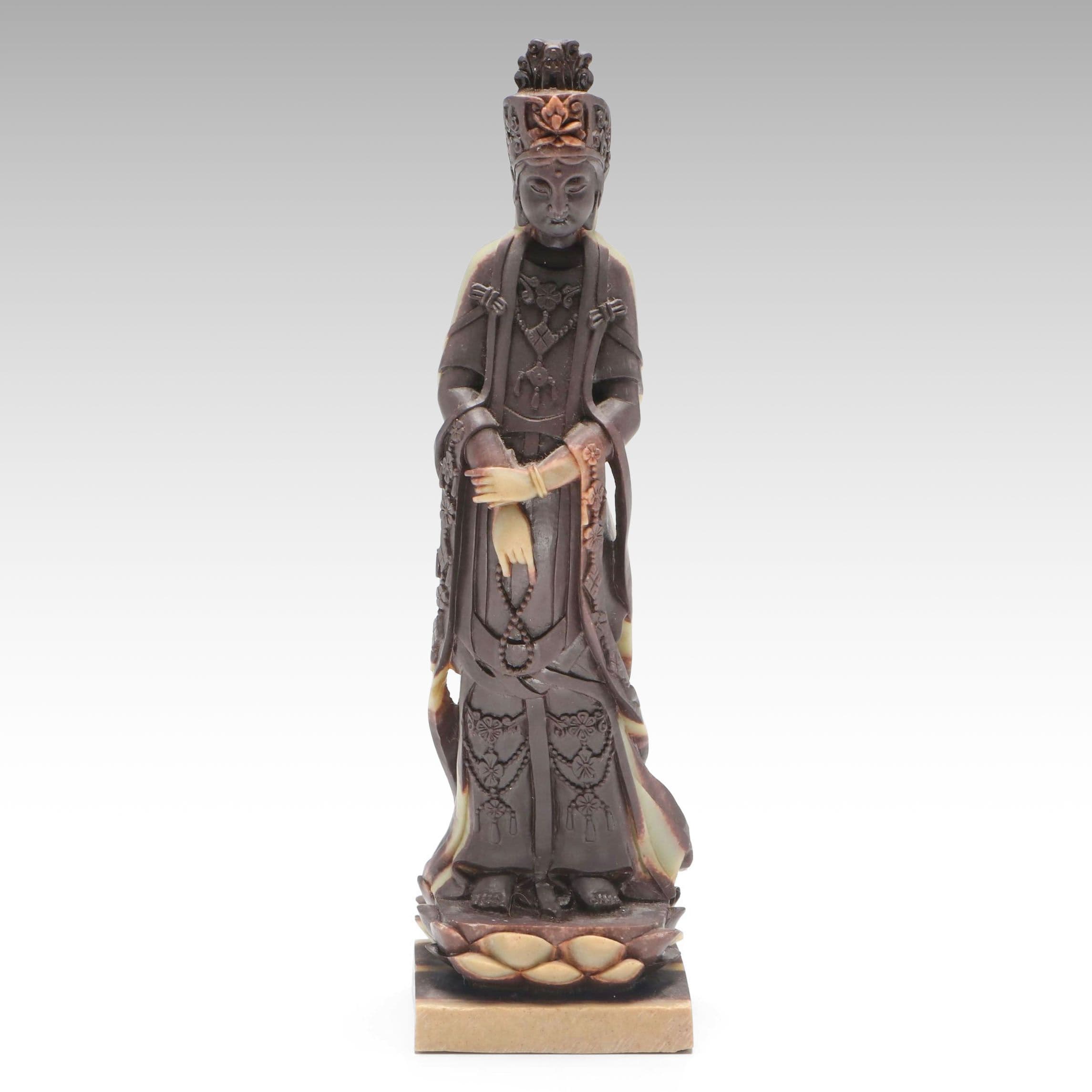 Joe Zhou Hand-Carved Purple Robe Jade Guanyin Figure