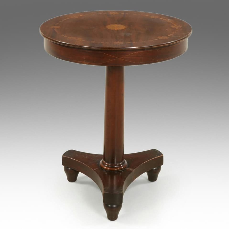 Biedermeier Style Mahogany Center Table with Marquetry Inlay