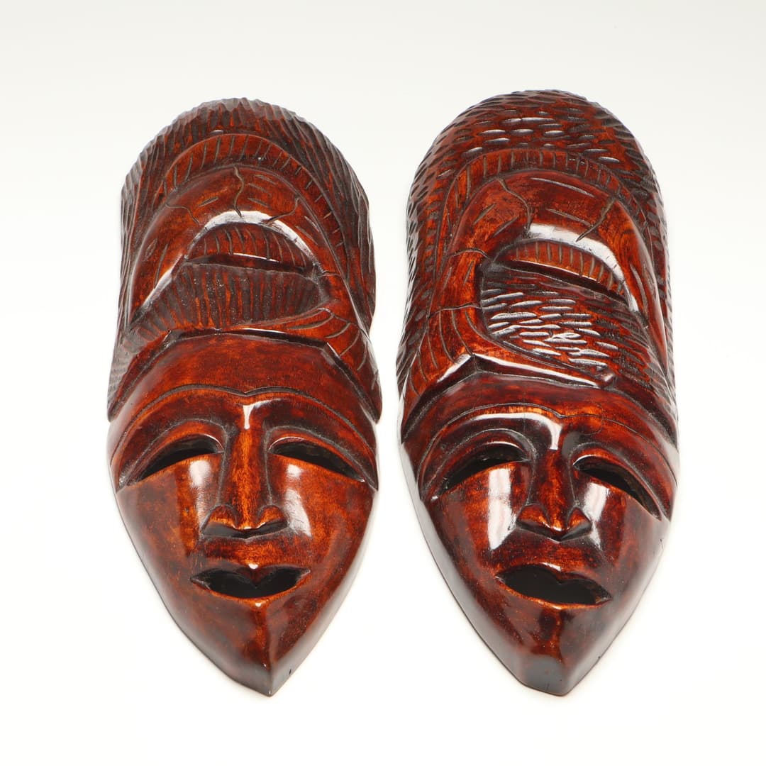 Hand-Carved Ethnographic Style Wooden Mask Wall Décor