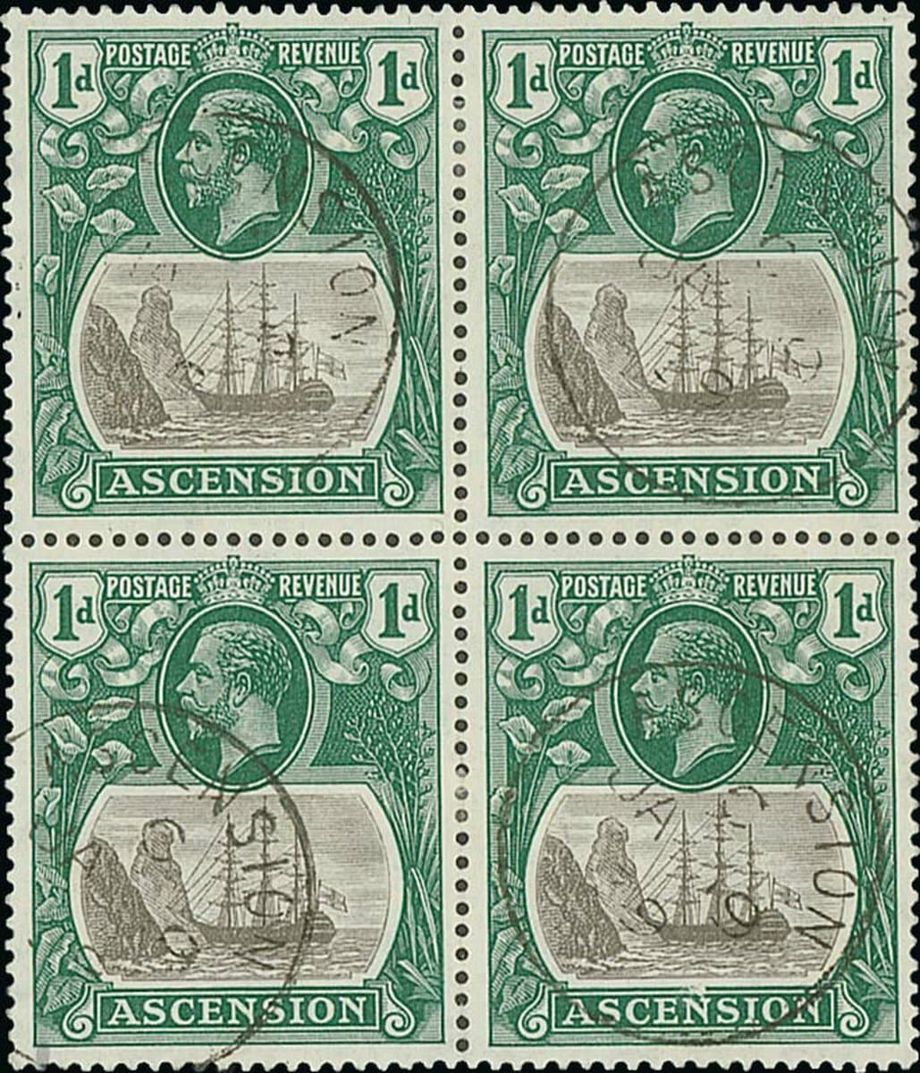 Ascension 1924-33 Script 1d. grey-black and bright blue-green used