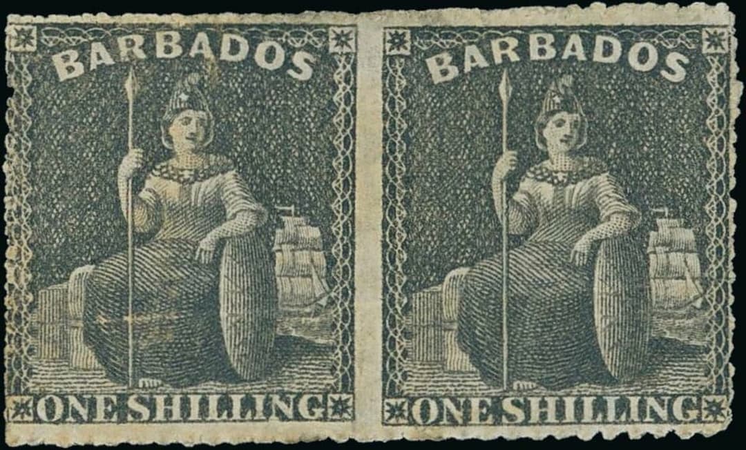 Barbados 1861-70 no watermark, rough perf 14 to 16, 1/- black horizontal