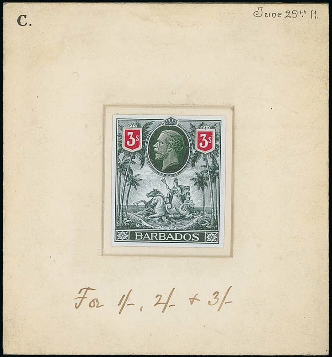 Barbados 1912-16 De La Rue 3/- composite essay for shilling values