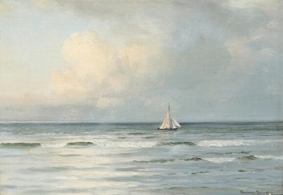 A. Andersen-Lundby: A pilot boat at sea. Signed Andersen-Lundbye.