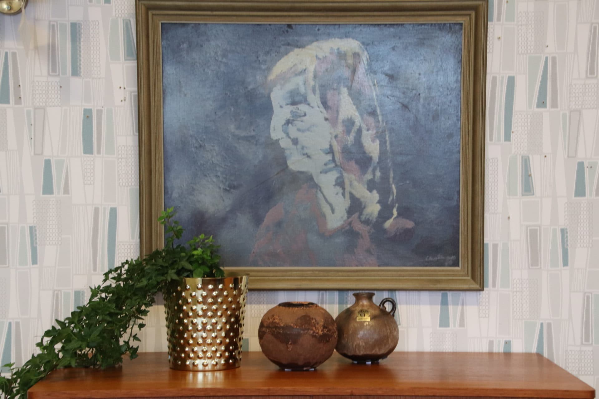 Gösta Chatham inramad olja på pannå. 69×58 cm