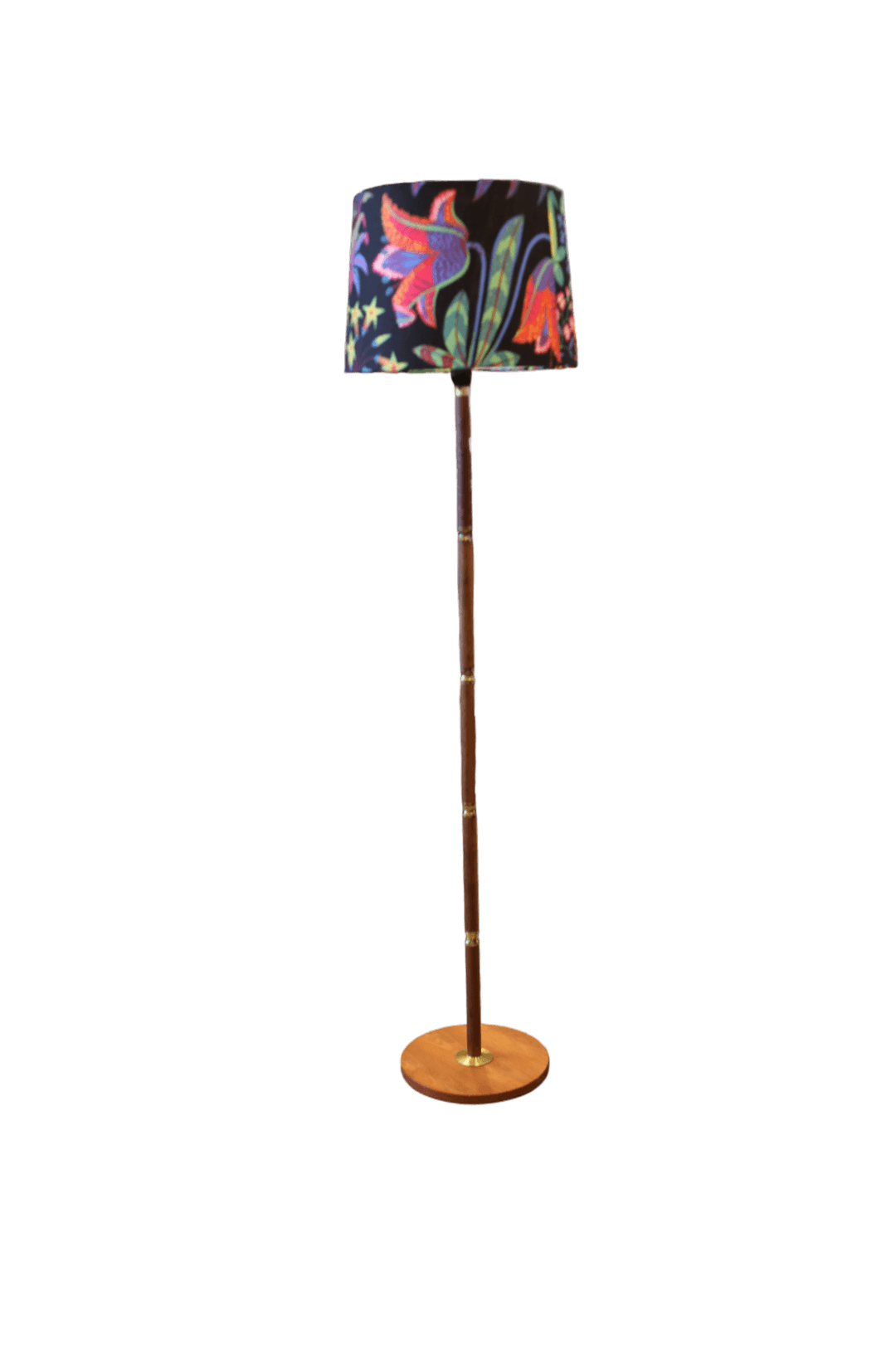 Dansk golvlampa i teak och mässing. 125 cm hög