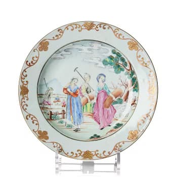 A famille rose 'European Subject' dinner plate, Qing dynasty, Yongzheng