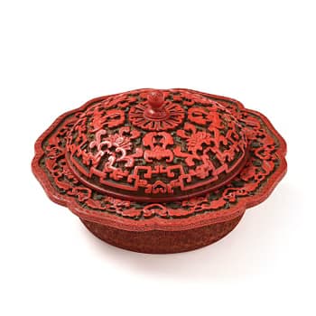 A Chinese three-colour lacquer box and cover, Qing dynasty, Qianlong (1736-95).