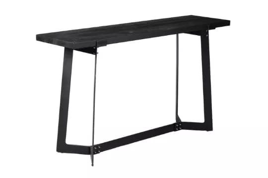 A SCORCHED TIMBER AND BLACKENED IRON CONSOLE TABLE, MODERN