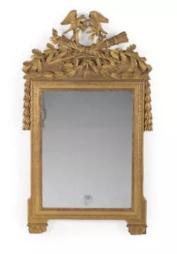 A LOUIS XVI CARVED WOOD AND GILT GESSO WALL MIRROR, CIRCA 1790