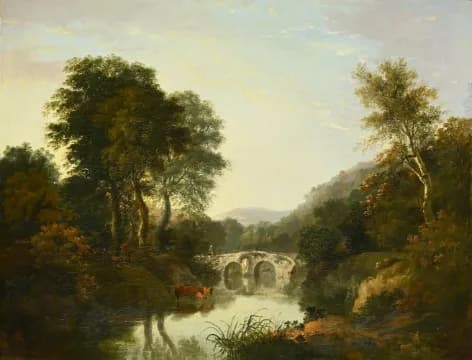 WILLIAM TRAIES (BRITISH 1789-1872), RIVER LANDSCAPE WITH CATTLE