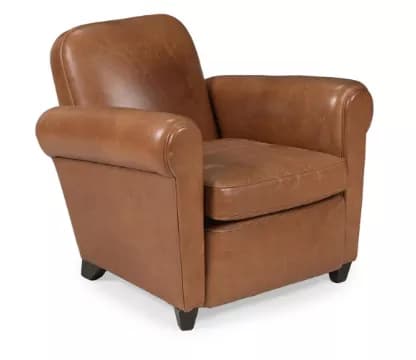 A LEATHER UPHOLSTERED LOW CLUB ARMCHAIR