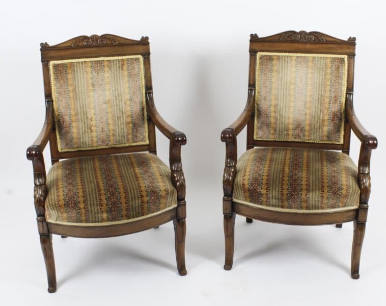 Antique Pair French Empire Armchair Fauteuils Chairs c.1880 19th C