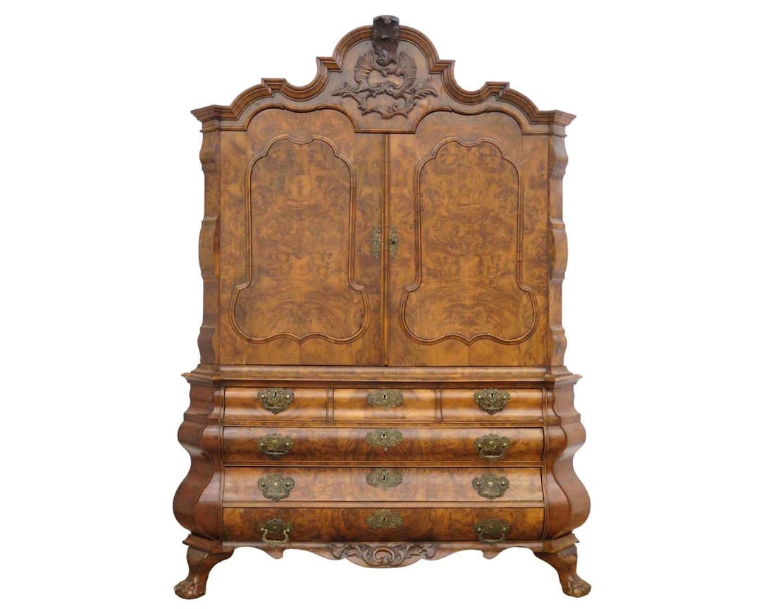 A burr walnut veneered Louis XV cabinet, Holland, c. 1750
