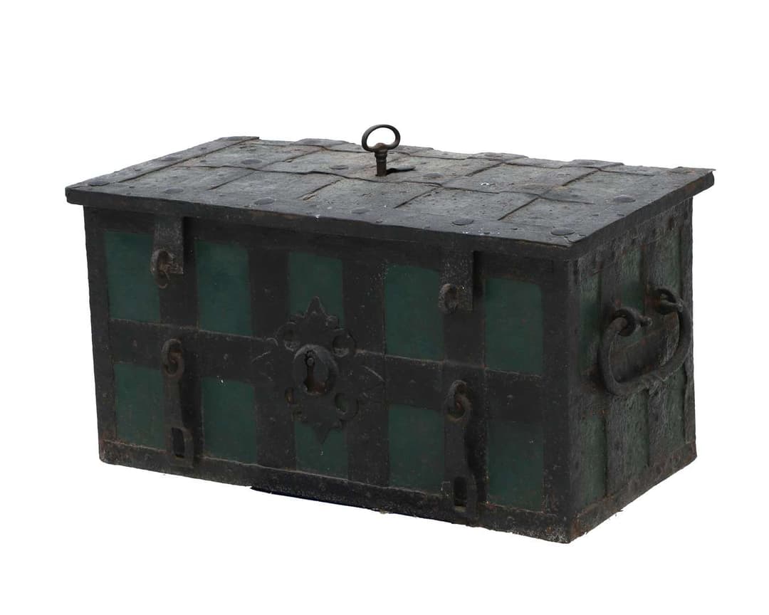 A wrought-iron 'Nuremberg' money chest, probably Germany, 18th century
