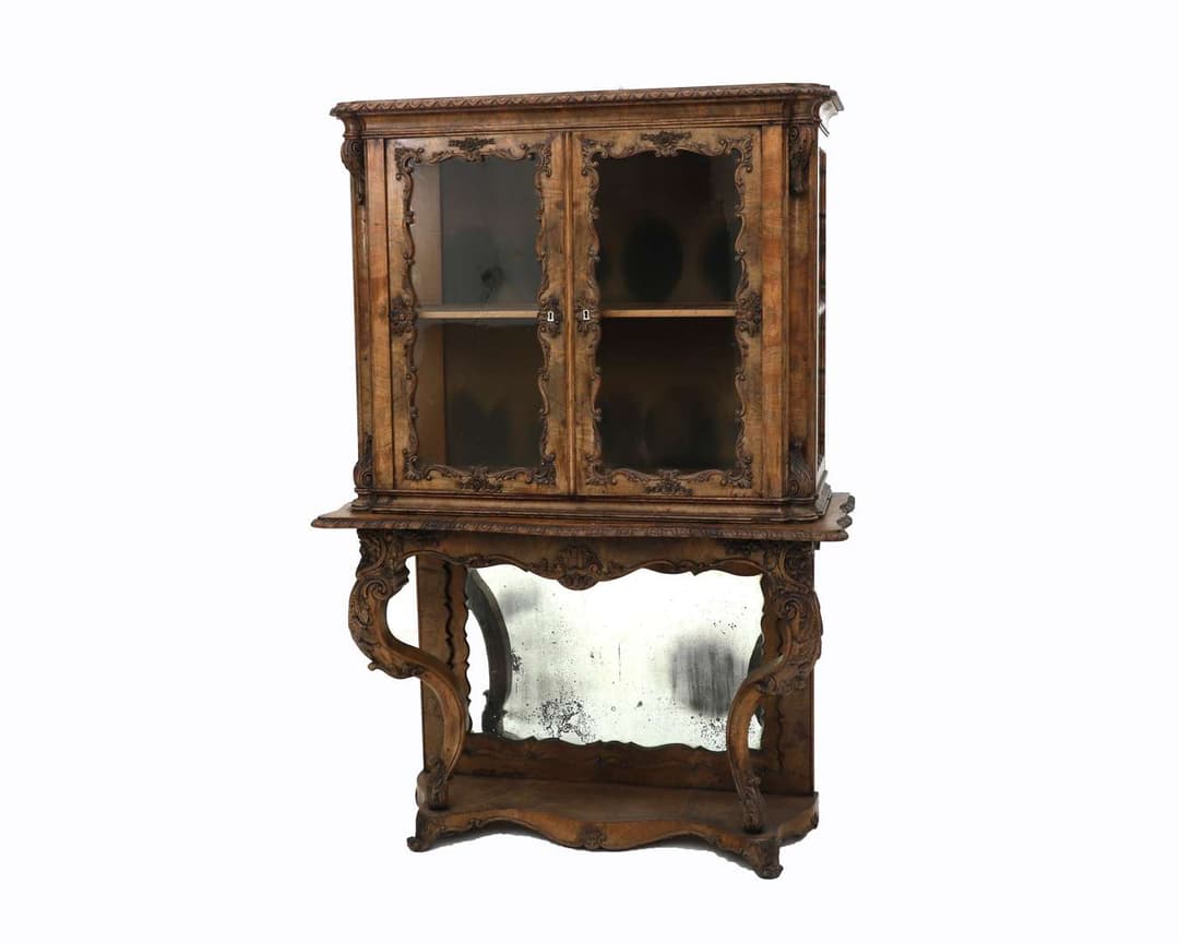 A walnut Louis XV-style display cabinet, Europe, 19th century