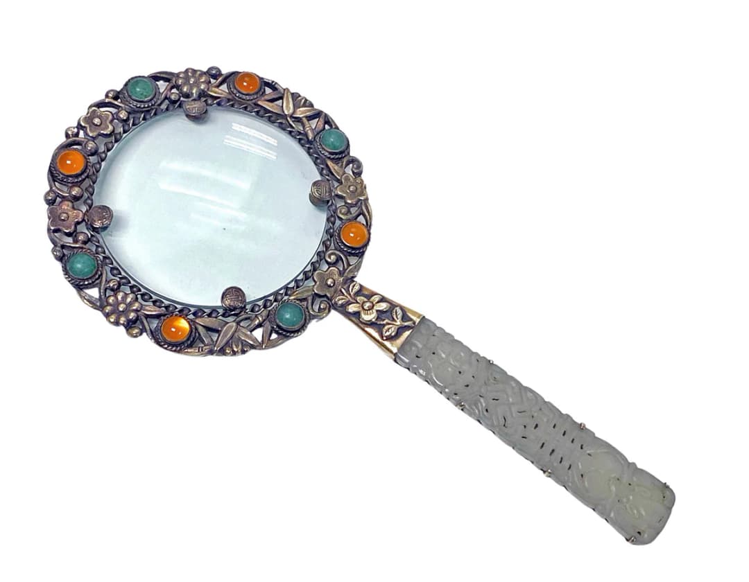 Chinese Export Silver and Jade Magnifying Glass, C.1890