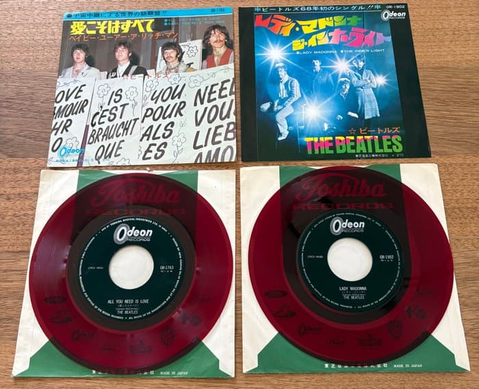 Beatles - Set of 2 Japanese Red Vinyl Singles - Odeon...