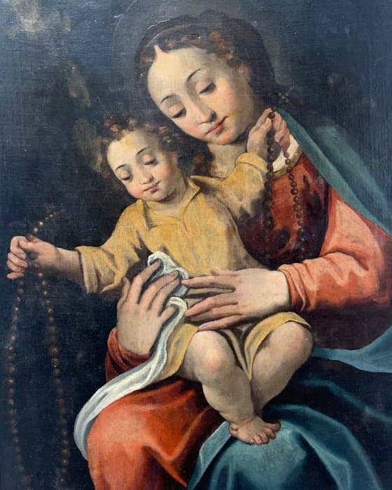 Guido Reni (1575-1642), ambito di - Maddonna con Bambino e rosario