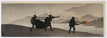 Ohara KOSON (1877-1945) - Two sedan bearers are accompagnied by a torch bearer