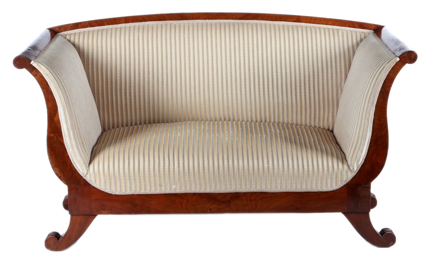 Mahonie Biedermeier bank met gestoffeerde bekleding