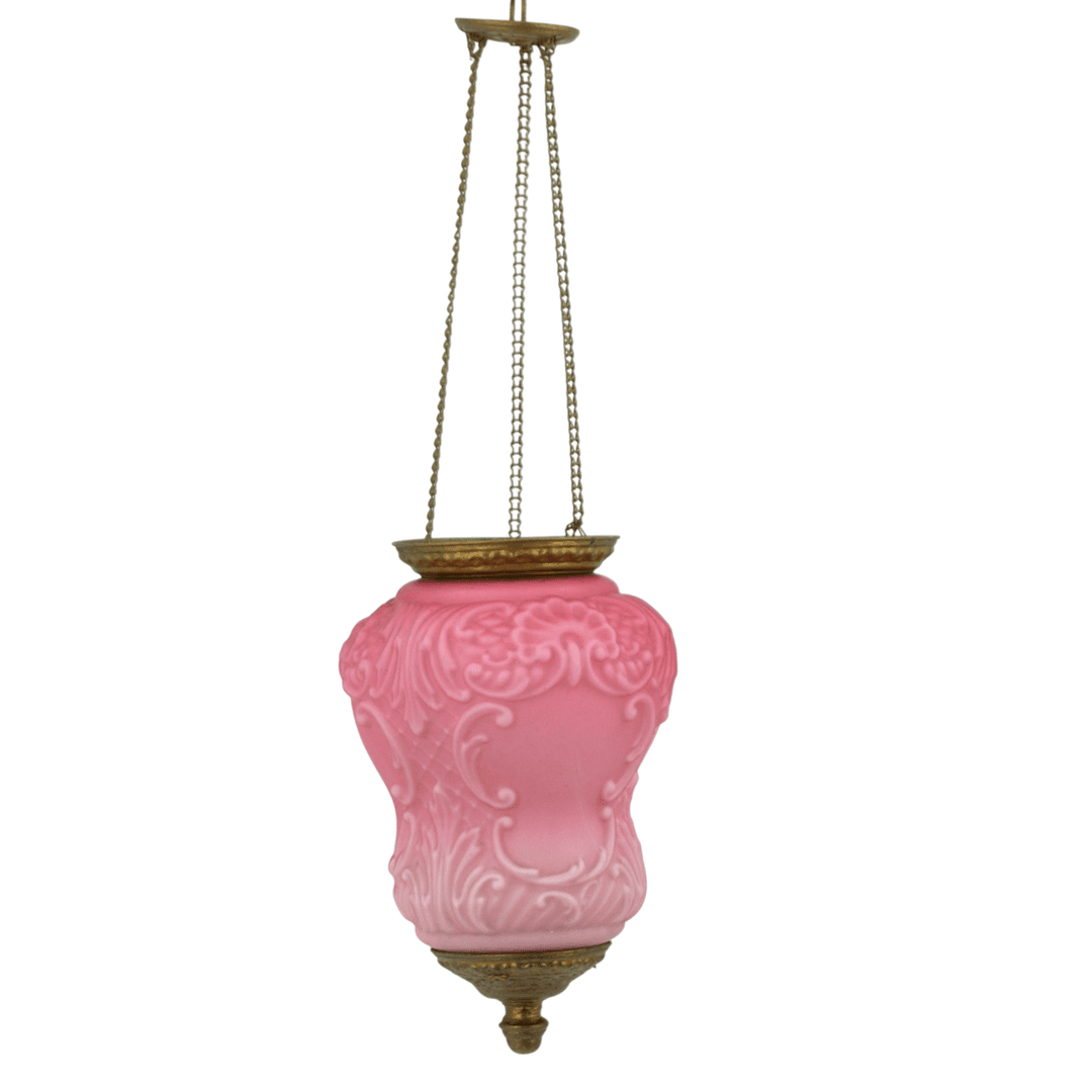 MÅNSKENSLAMPA, mässing, rosatonat glas, jugend, 18/1900-tal.