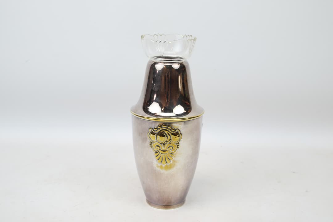 Jarrón con inserción, níquel-plata/vidrio, art déco.