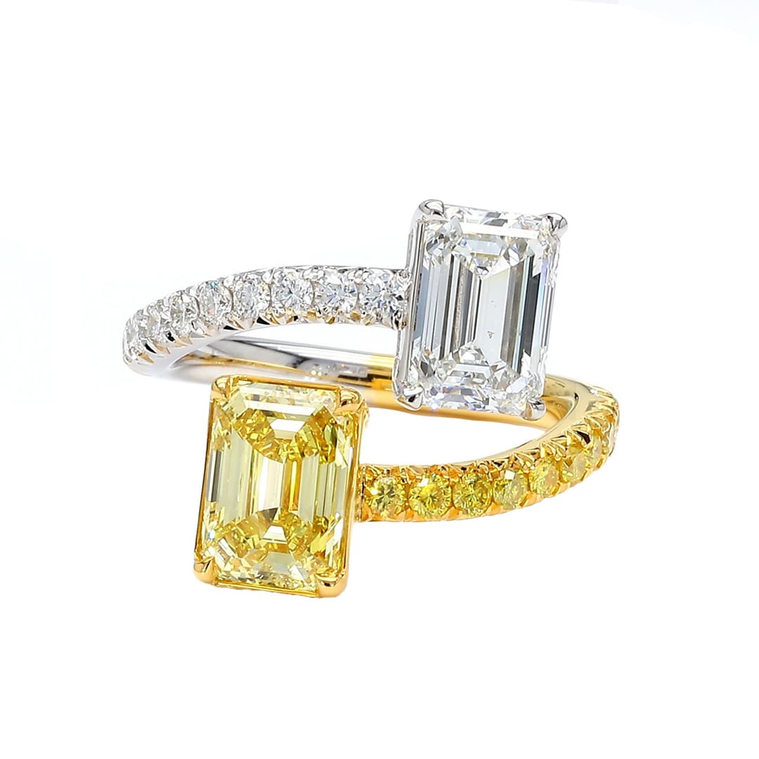Gold, White Gold, 3.87ctw Emerald Cut Fancy Intense Yellow Diamond