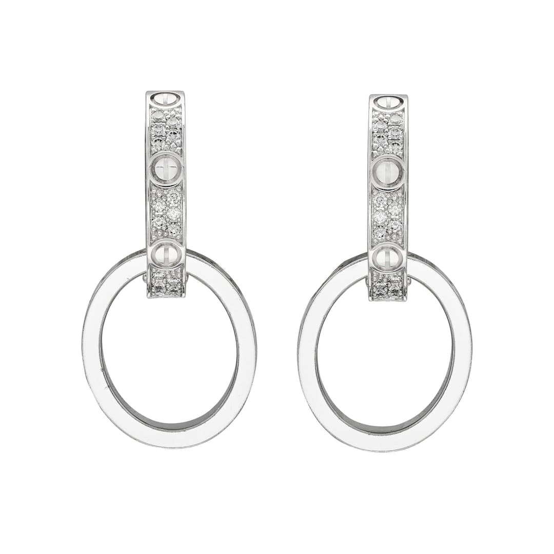 White Gold and Diamond Multiwear Half Paved Love Hoop Earrings