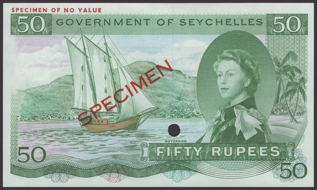 Government of Seychelles, colour trial 50 Rupees, ND (1968), without