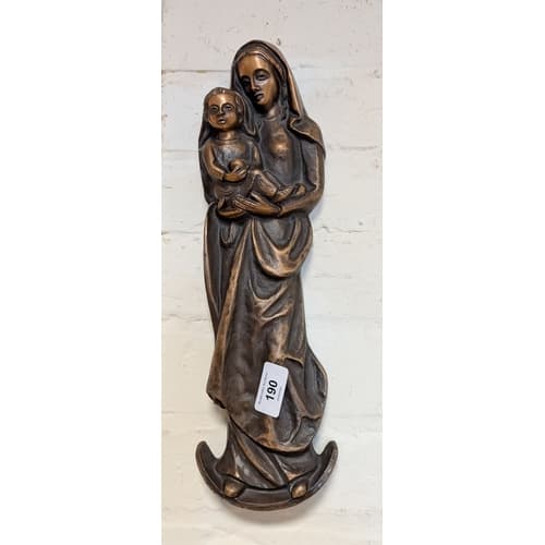 A bronze Madonna wall hanging figure ornament, 15" high