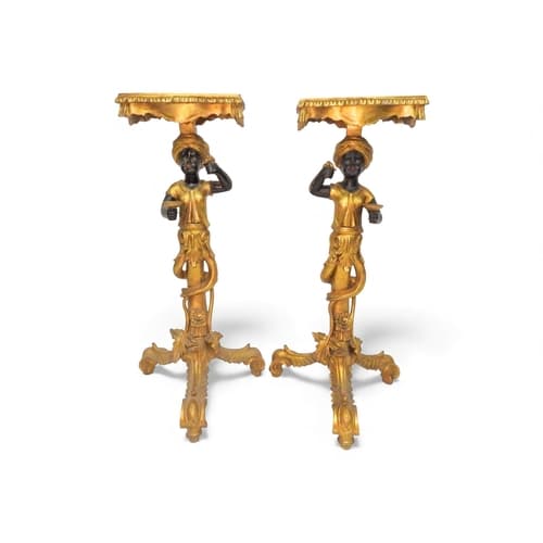 A PAIR OF 20TH CENTURY CONTINENTAL BLACKAMOOR FIGURAL JARDIN...