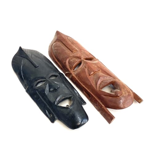 Two carved hardwood African masks 69 and 61cmL