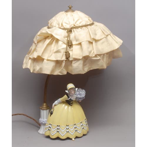 An Art Deco Fraureuth porcelain and brass mounted figural la...