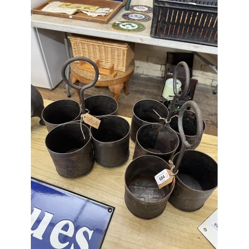 Three vintage metal spice carrier or plant pots
