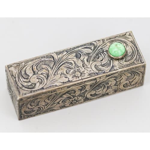 Finely Detailed Silver Lipstick Case Incised Floral Motifs a...