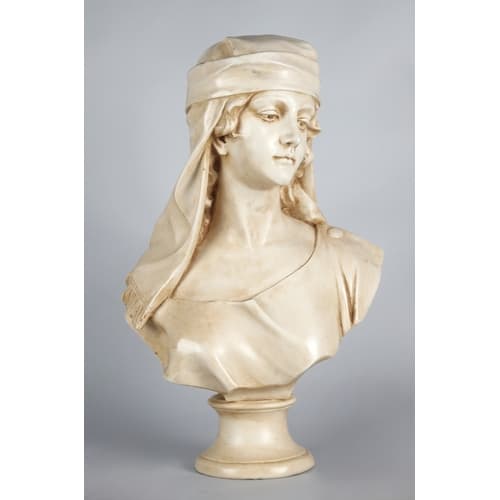 Twentieth century carved marble bust of a maiden on turned s...