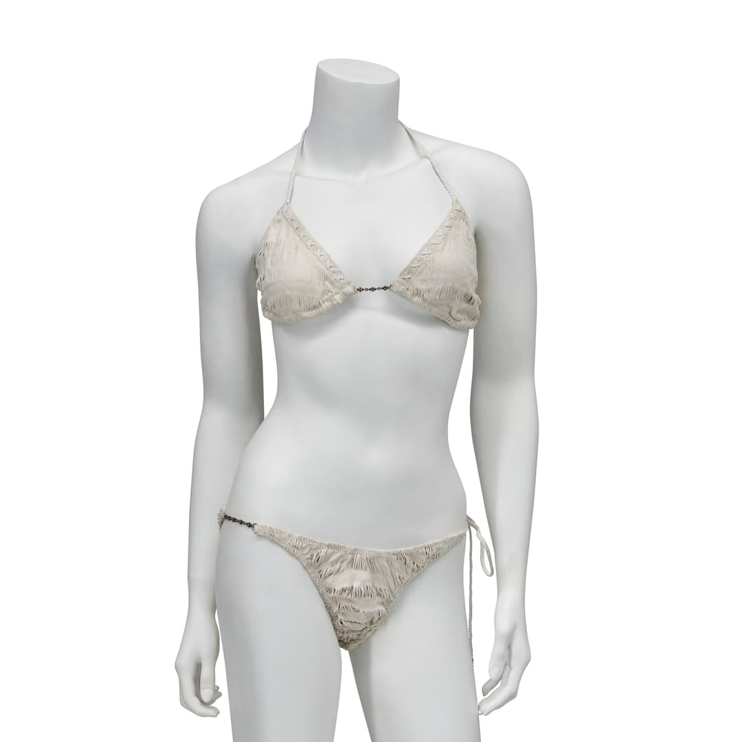 A Rare Crème Laser Cut Suede Bikini with Diamond & Sterling Silver Hardware