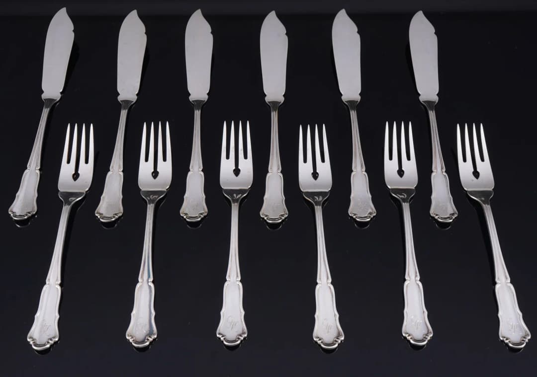 Wilkens Dresden Baroque 800 silver fish cutlery for 6 persons