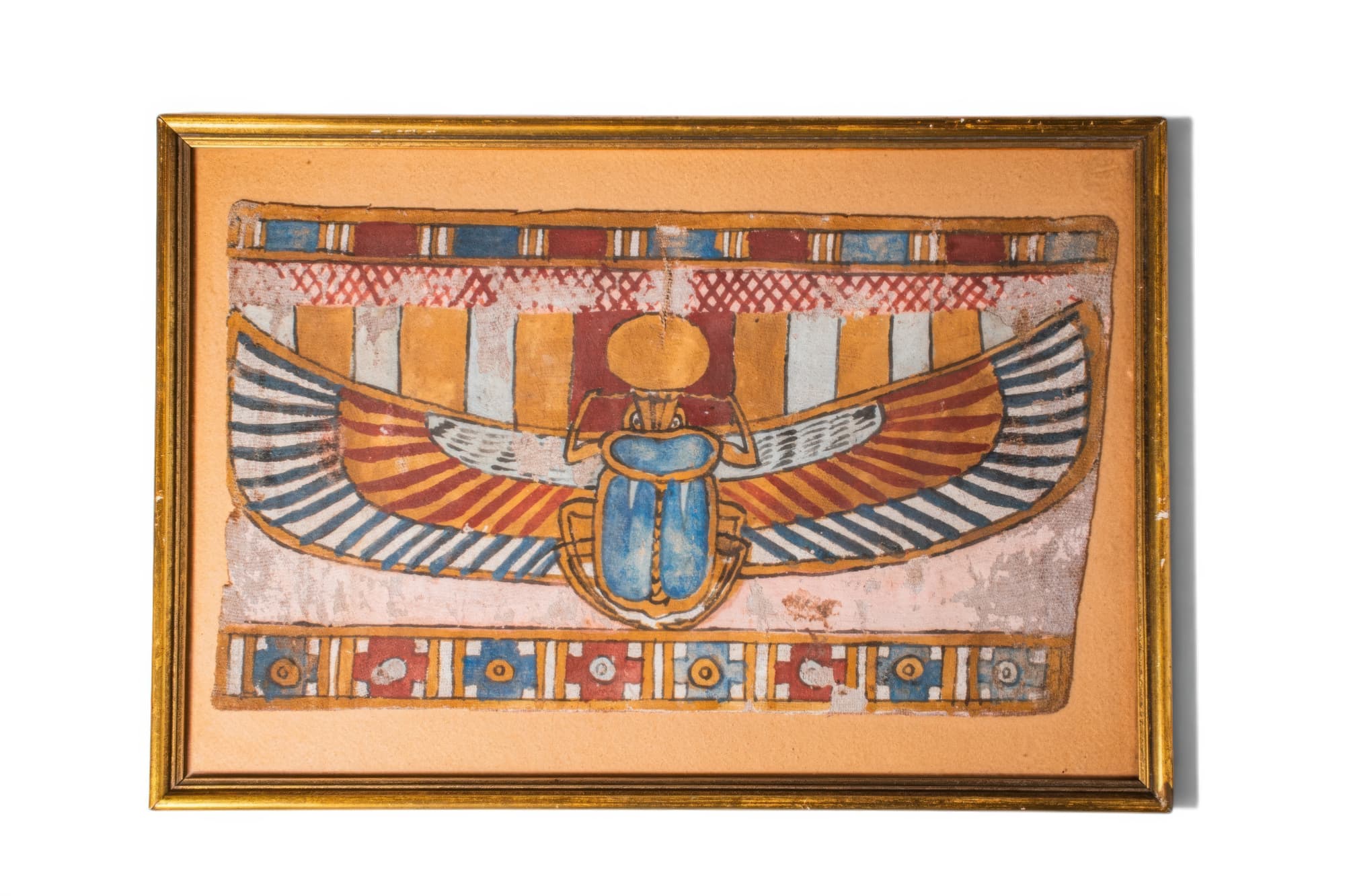 EGYPTIAN PAINTED MUMMY CARTONNAGE WITH WINGED SCARAB