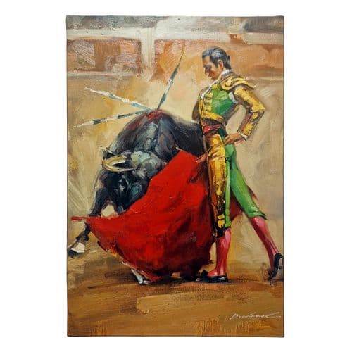Signed Illegibly - Bullfight Scene with Matador, Oil on Canvas