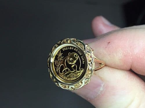 Chinese Panda Bear Coin Ring in 14K Yellow Gold