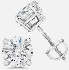 3.00 ct. Natural Round Diamonds Screw Back Earrings in 18K White Gold
