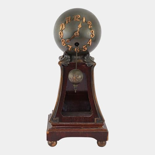 Junghans German 1910s Art Deco Wooden Case Metallic Globe Dial Ball Clock