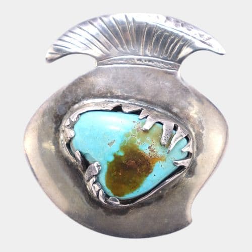 A. Wiltsie Native American Sterling Silver Turquoise Cabochon Brooch Pendant