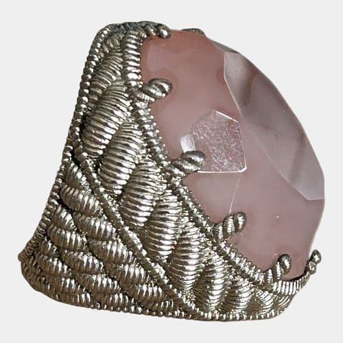 Judith Ripka Italian Sterling Silver 925 Rose Quartz Stone Large Modernist