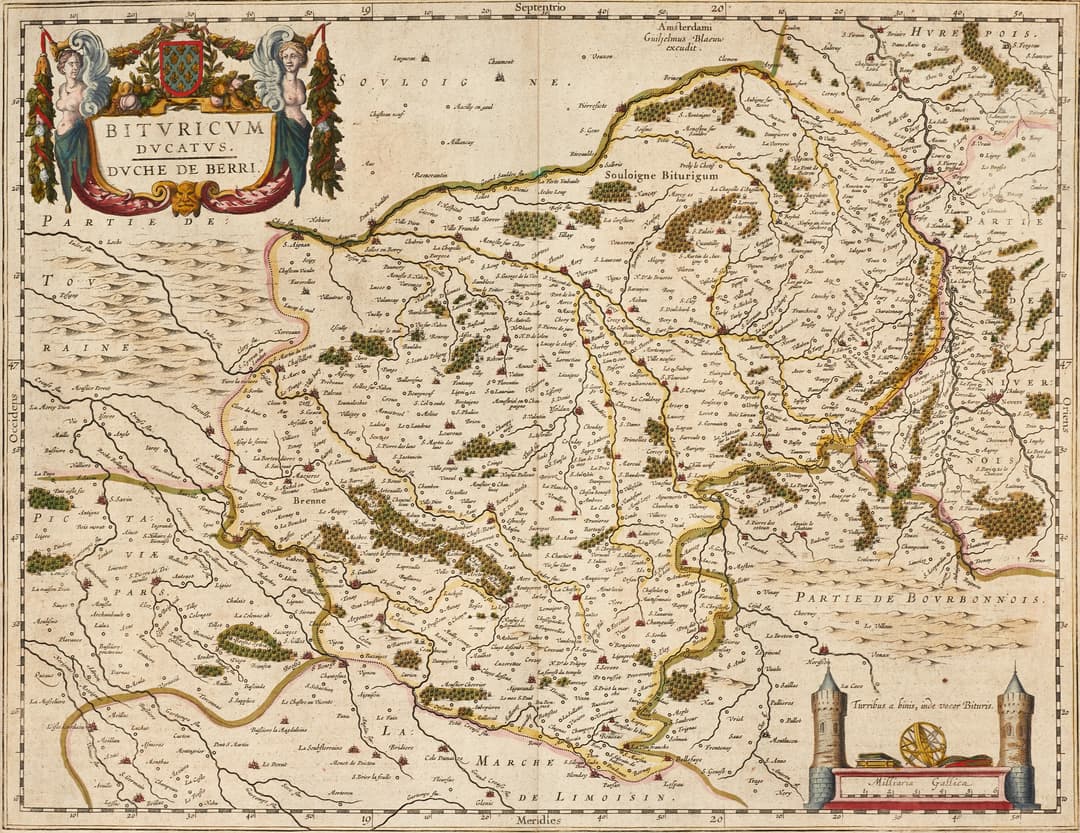 BLAEU, Bituricum Ducatis. Duche de Berri, ca 1640.